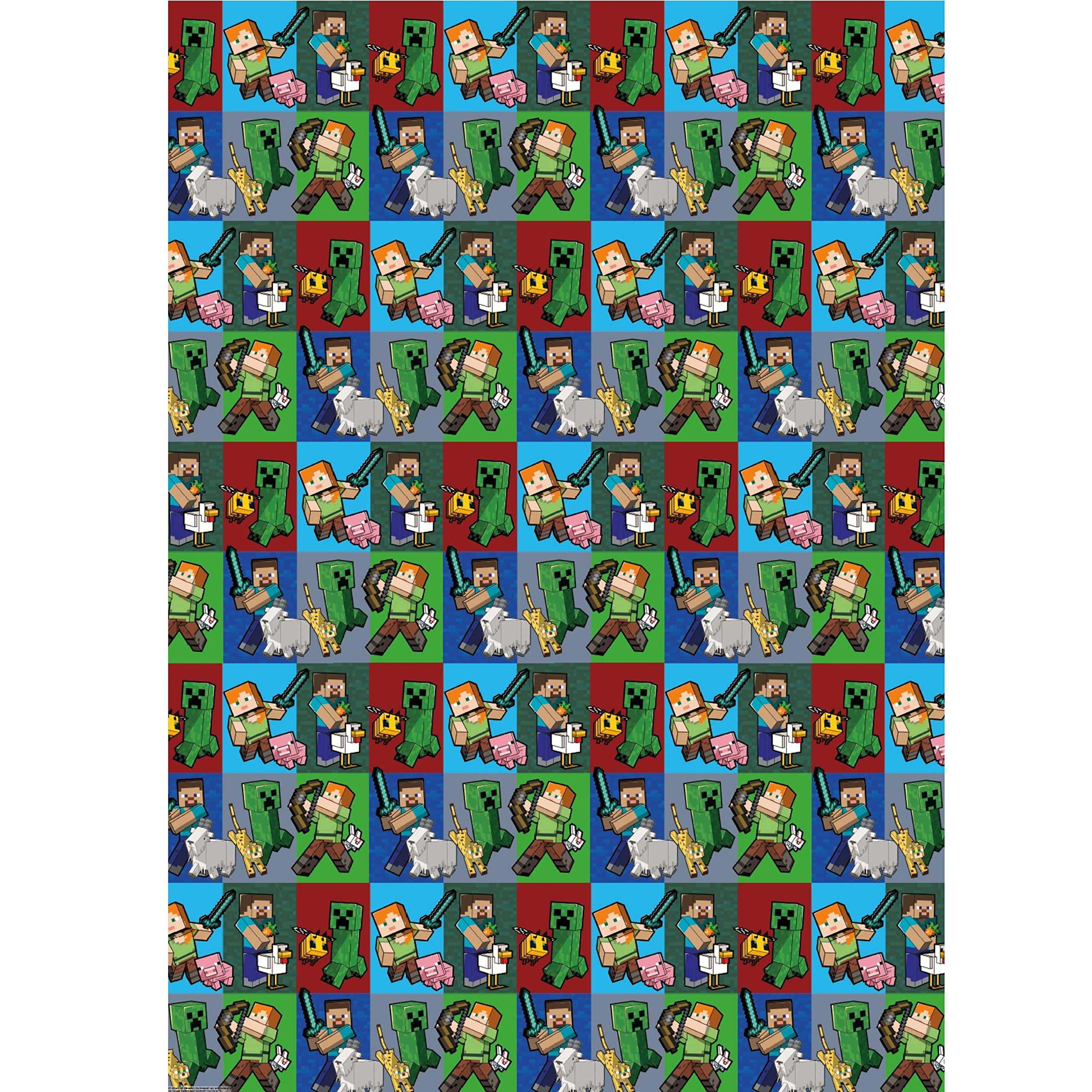 Official Minecraft Gift Wrap, 2 Sheets, 2 Tags