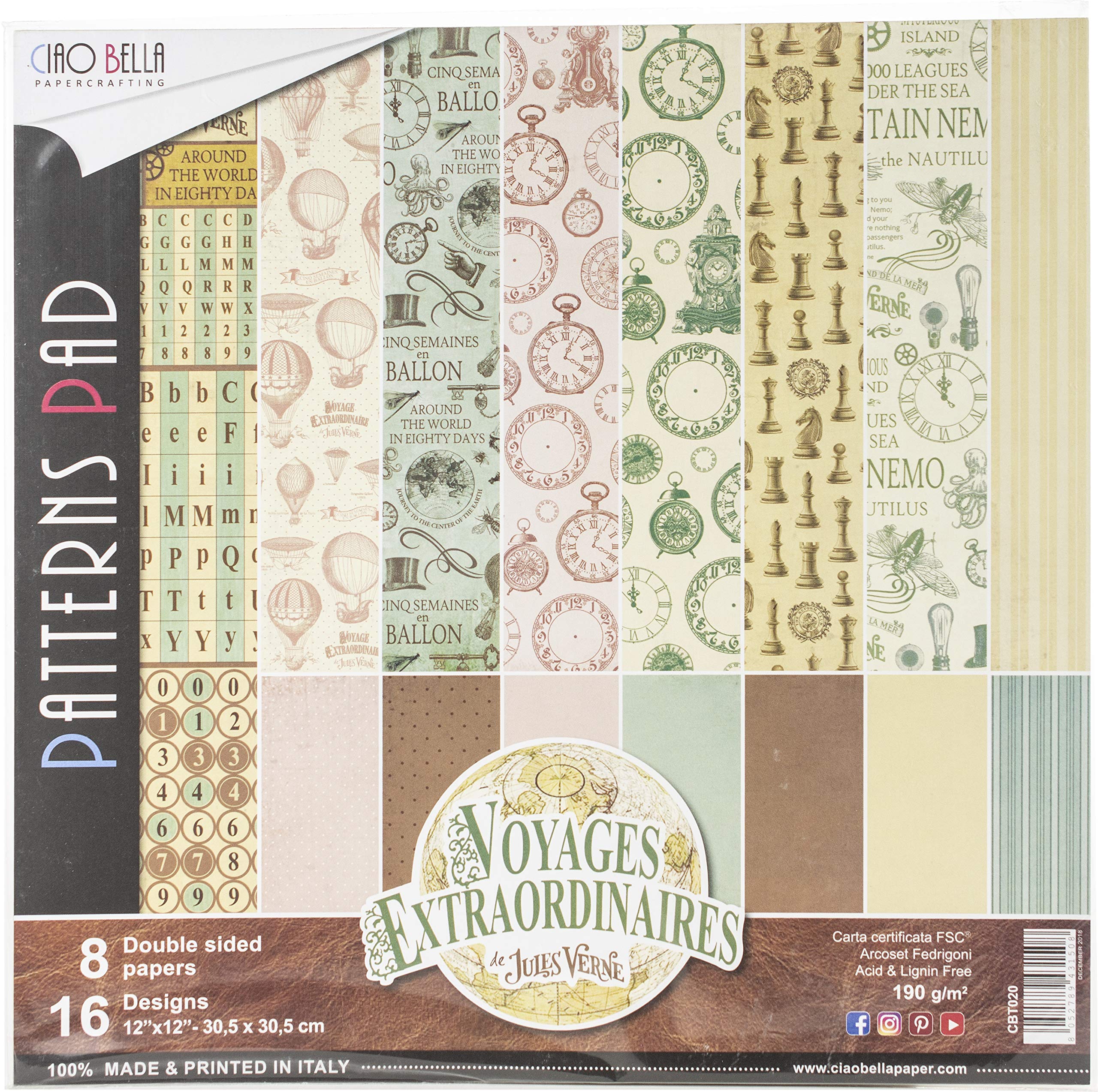 Ciao BellaVoyages Extraordinaires Dbl-Sided Paper 90Lb 12"X12" 8/Pkg-8 Designs/1 Each