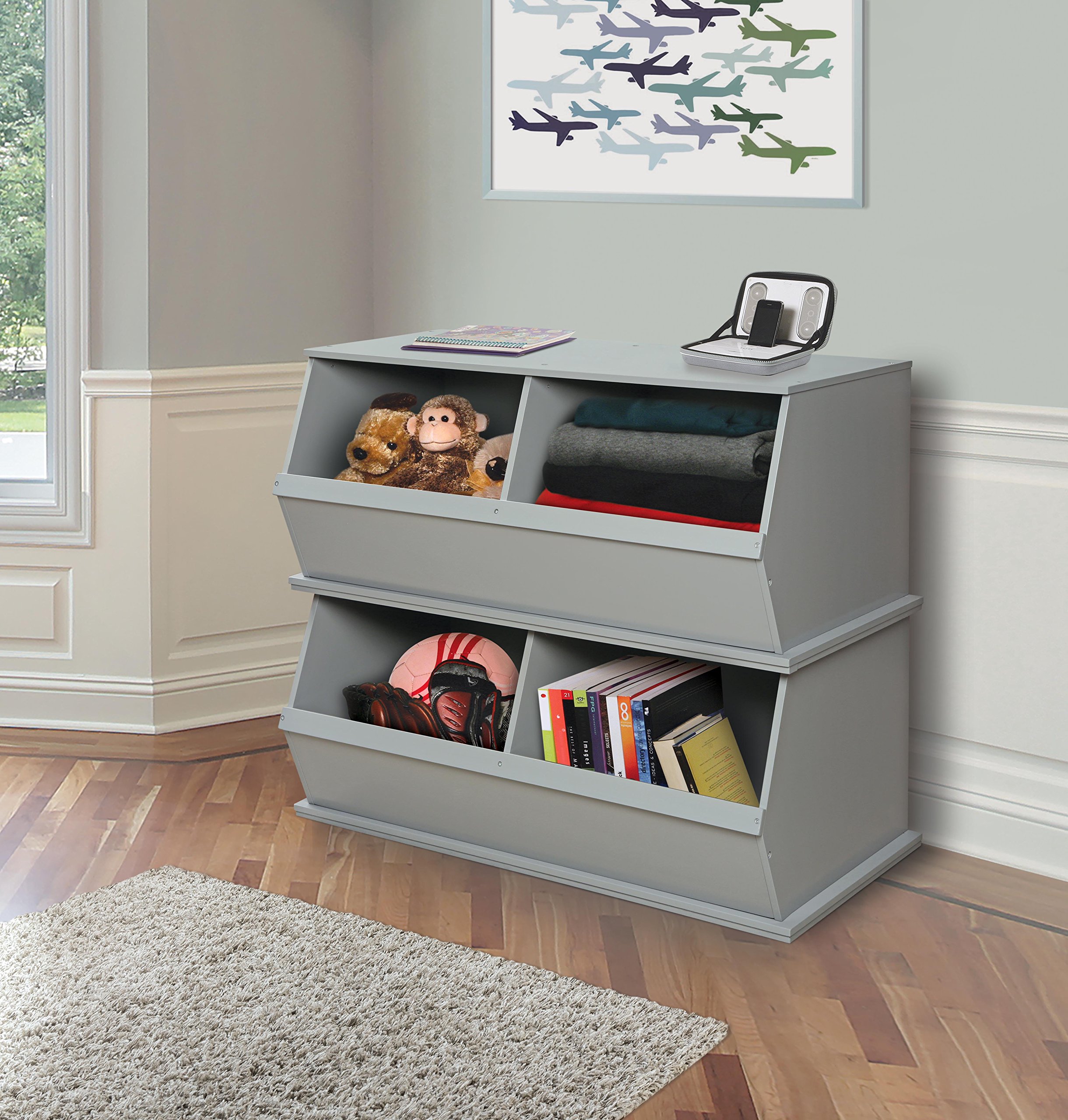 Badger Basket Up & Down - Scatola Portagiocattoli E Organizer Con Panca E 2 Cestini Reversibili, Grigio Scuro
