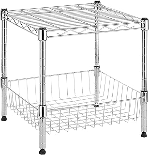 Whitmor Supreme Stacking Shelf with Basket - Adjustable Home Organizer - Chrome
