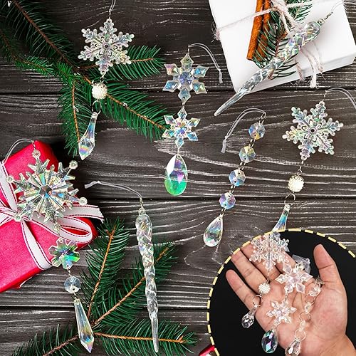 Miniatura 2 de 32 adornos de cristal para decoración de Navidad, adornos iridiscentes para árbol de Navidad, copos de nieve acrílicos, colgantes de carámbanos,