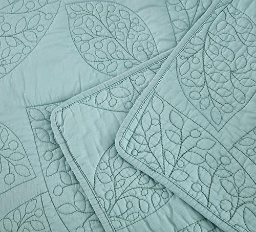 Miniatura 4 de CHIXIN Edredón botánico de algodón tamaño King, patrón de hojas con costuras reales, juego de colcha acolchada, ultrasuave, ligero, reversible, 3