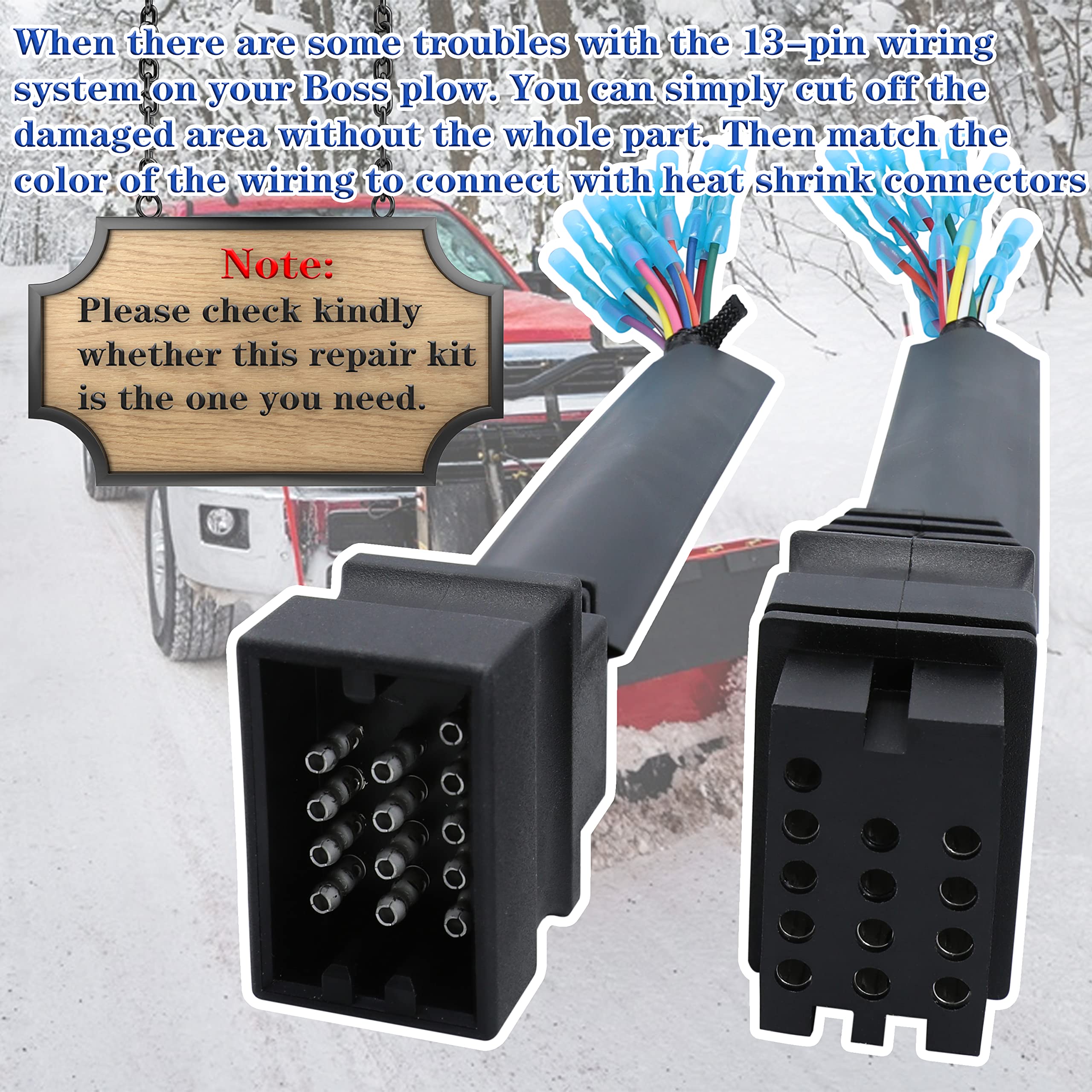 Boss Snow Plow 13-Pin Vehicle Side Repair Harness Kit With Weather Plug & Cap