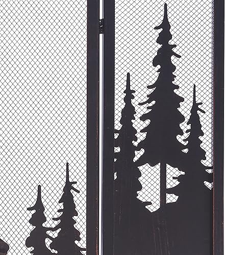 Miniatura 4 de Vanity Art Pantalla plegable de hierro para chimenea de 3 paneles con puerta | Malla decorativa de granja, protector de chispas para chimenea,