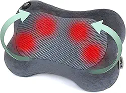 Zyllion Massageador Shiatsu nas costas e pescoço com calor - Almofada elétrica 3D de massagem profunda para alívio da dor muscular, ardósia, ZMA-13