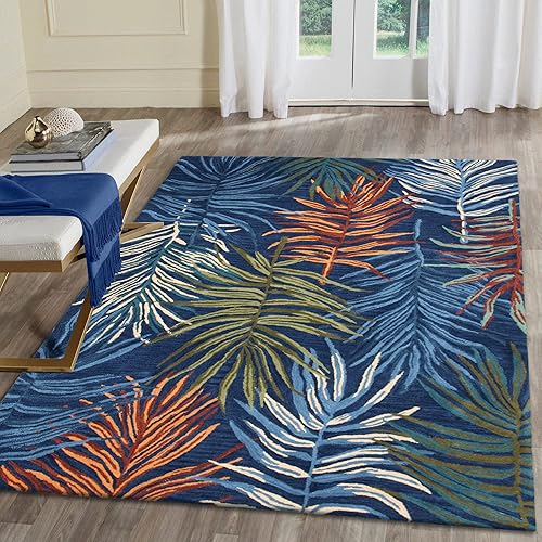 Liora Manne Tivoli Indoor Handmade Wool Plush Area Rug - Contemporary Graphic Botanical Floral Accent (La Palma Cream) (3'6" x 5'6")