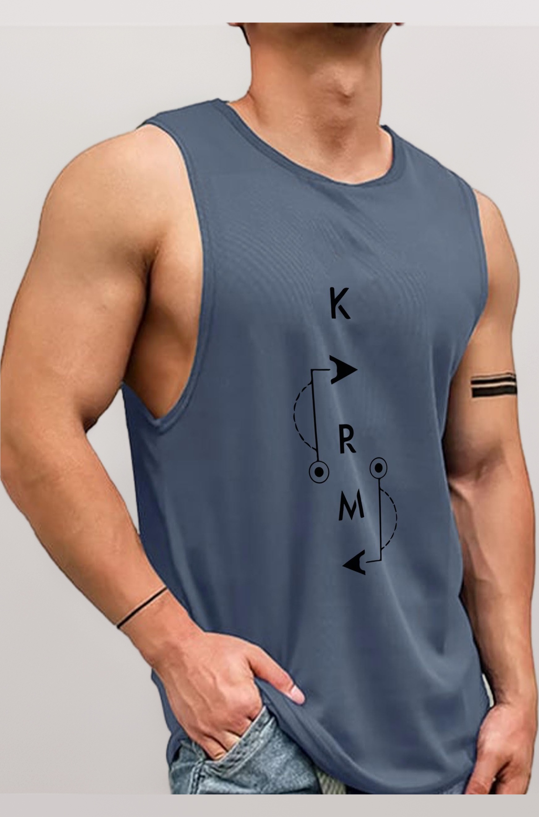 Men Vest || Gym Tshirt for Men || Karma Printed Sleeveless Regular Fit T Shirt for Mens