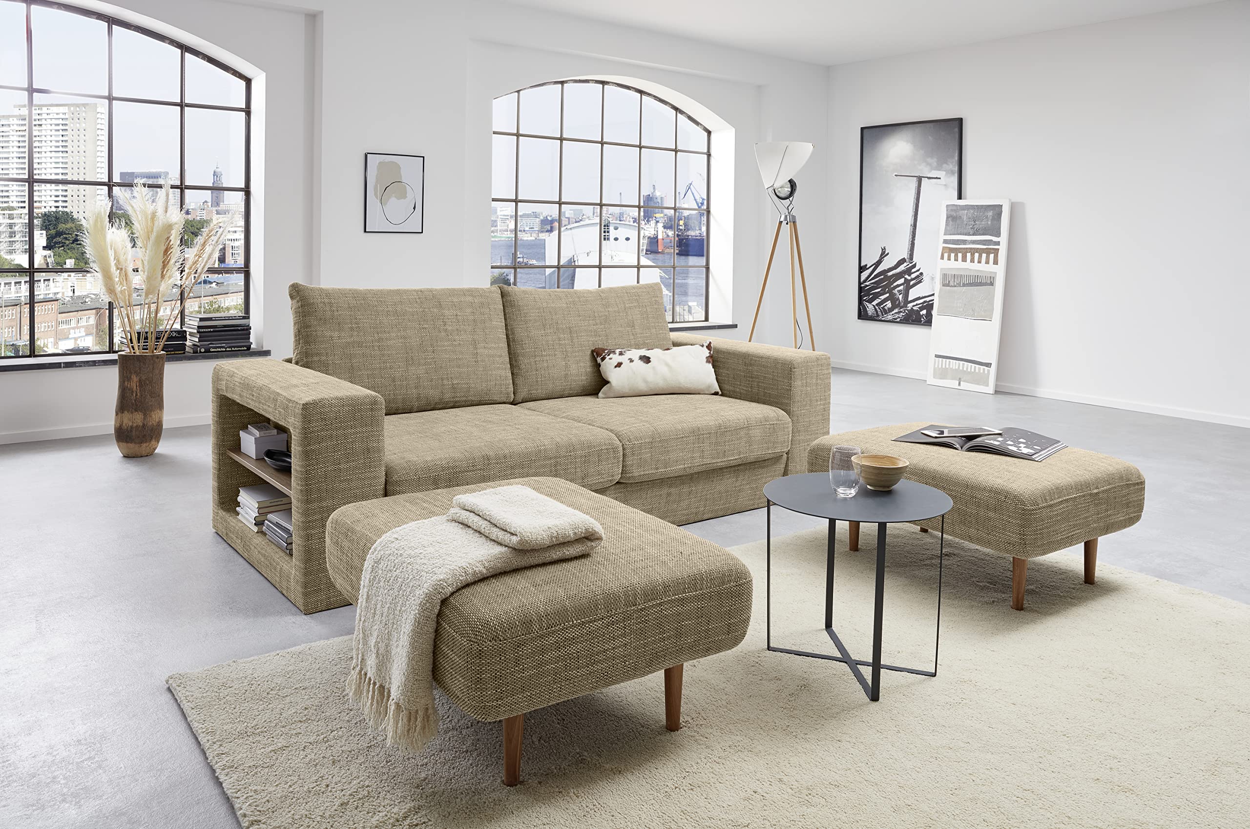 LOOKS BY WOLFGANG JOOP Divano Design V-2 2 Posti Con Sgabelli Integrati E Scaffale – Colore Bordeaux, 172x107x96 Cm – Sistema Modulare - 3