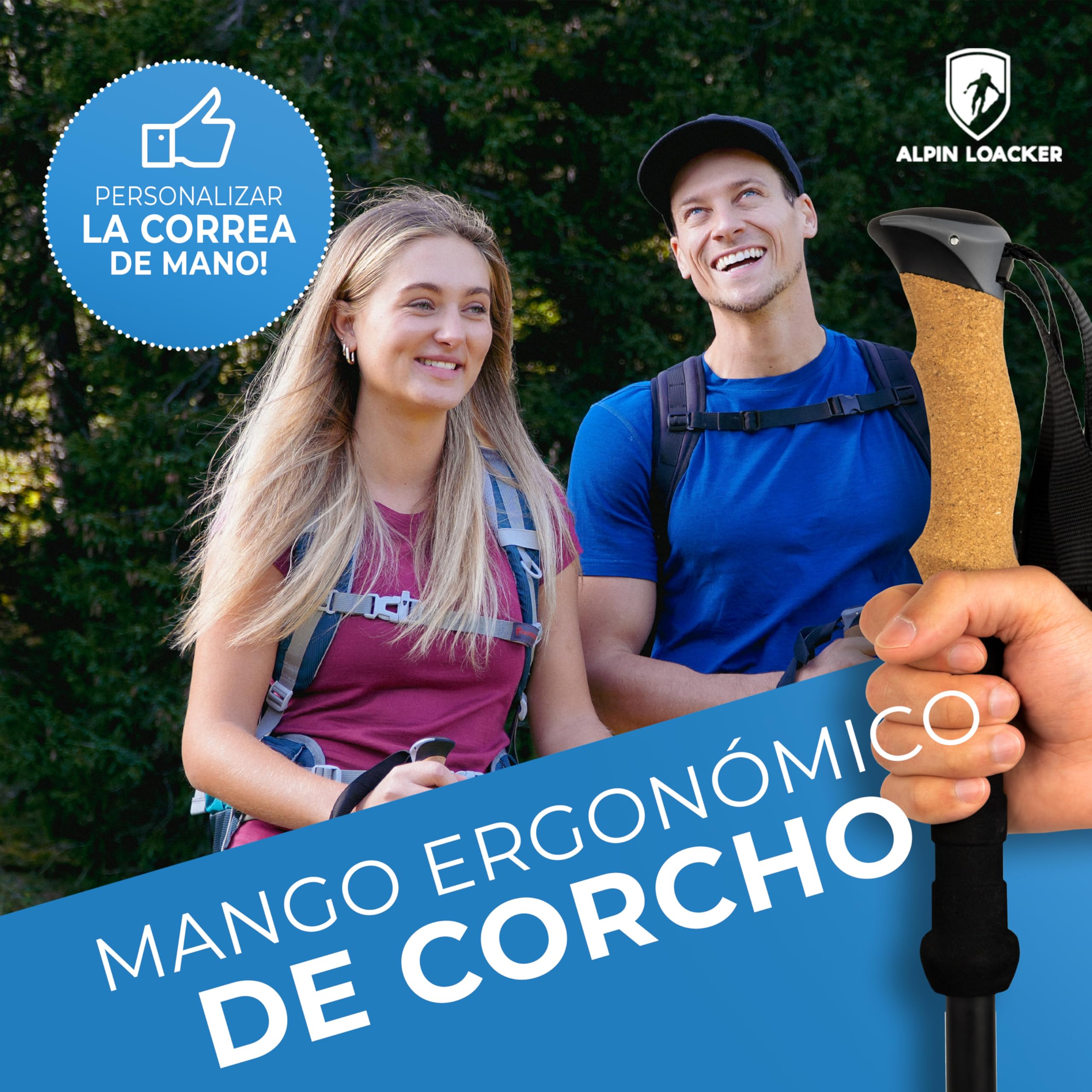 Alpin Loacker Bastones de Trekking Plegables en Carbono y Aluminio | Ligeros, Resistentes y Regulables, Multiusos para Alpinismo, Nordic Walking, Esquí y Trail Running