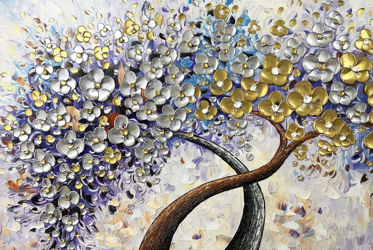 V-inspire Art,24x48 Inch Modern 100% Hand Painted Lucky Tree Oil Paintings Acrylic Painted Wood Frame Decoration Abstract Canvas Wall Art Living Room Bedroom Dining Room Home Ornament