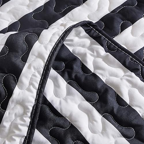 Miniatura 6 de LAMEJOR Juego de edredón de rayas negras y blancas, tamaño Queen, juego de cama clásico de 3 piezas, funda de edredón de microfibra suave