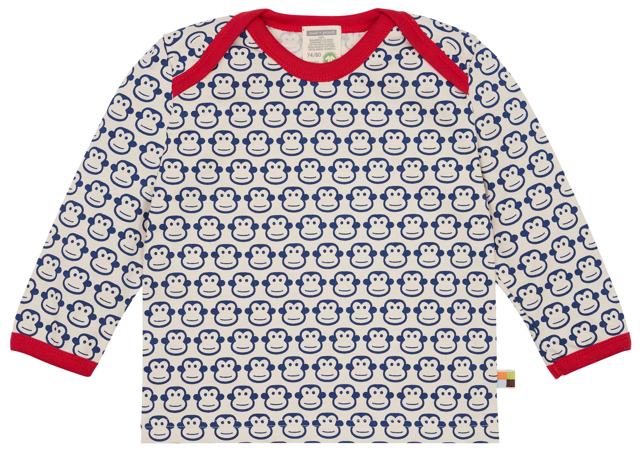 loud + proud Baby Shirt Langarm mit Print AFFE, GOTS Zertifiziert T, Ultramarine, 86/92 cm