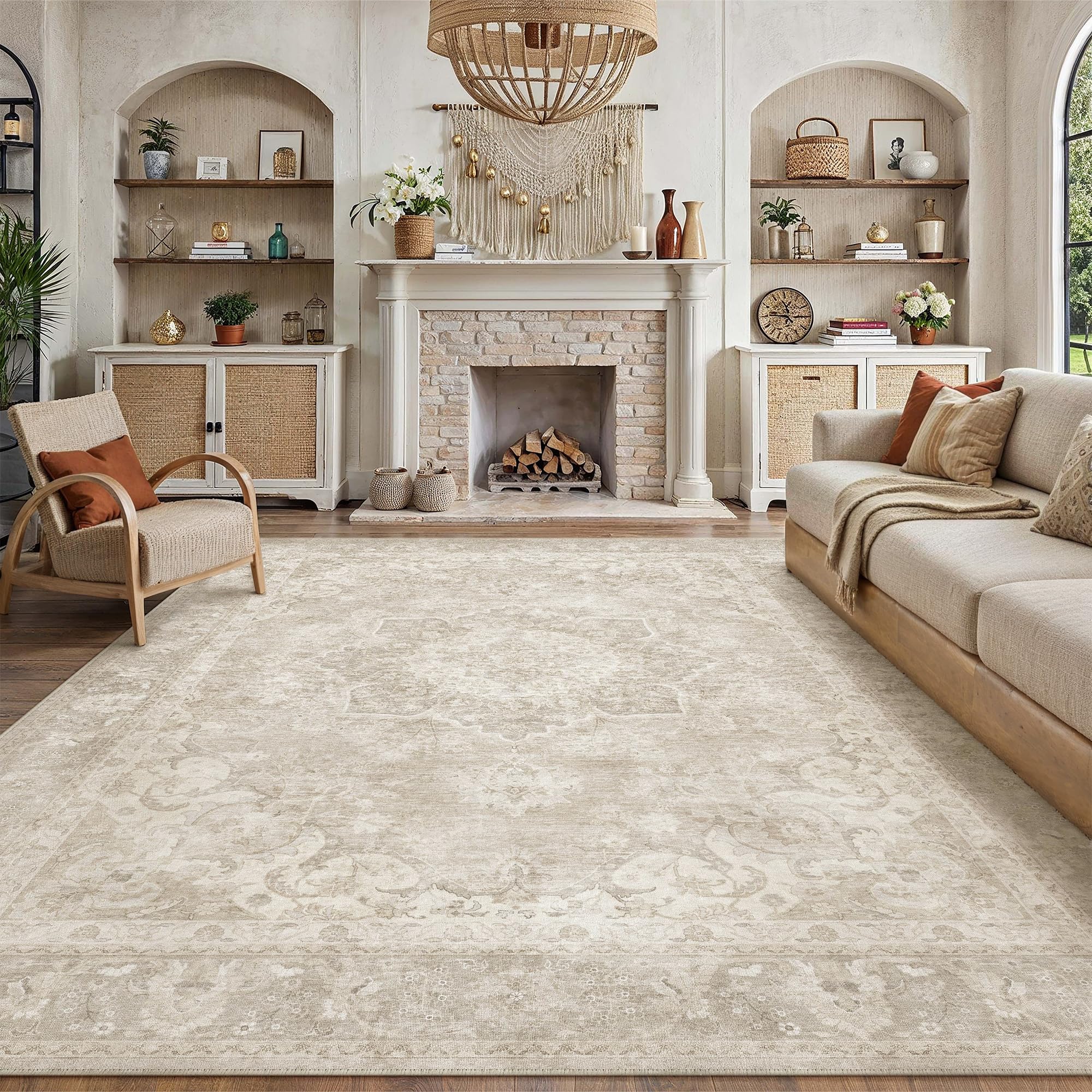 PureCozy Vintage Rugs Living Room Area Rug 300x400cm Beige Washable
