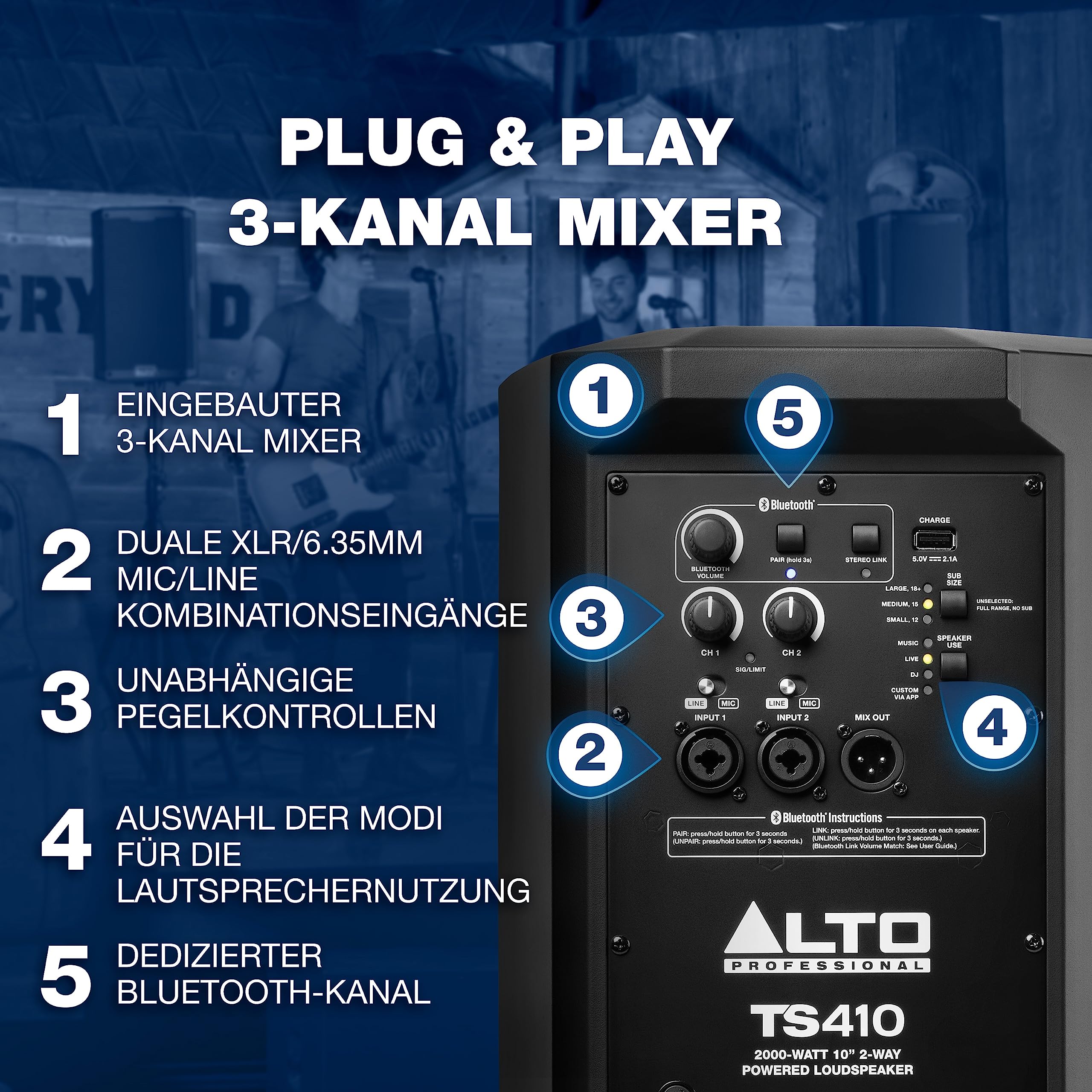 Denon DJ SC LIVE 4 und 2x Alto Professional TS410 - Standalone DJ-Controller, 4-Kanal Mixer, WLAN, Lautsprecher und 2x 2000W 10" Aktiver PA-Lautsprecher mit 3- Kanal Mixer, Bluetooth-Streaming und DSP