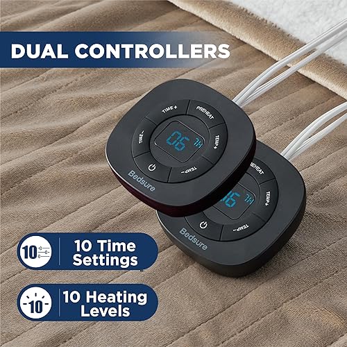 Miniatura 5 de Bedsure Manta eléctrica de franela Queen  Manta térmica de franela con 10 ajustes de calor, manta térmica con 10 ajustes de tiempo, temporizador de