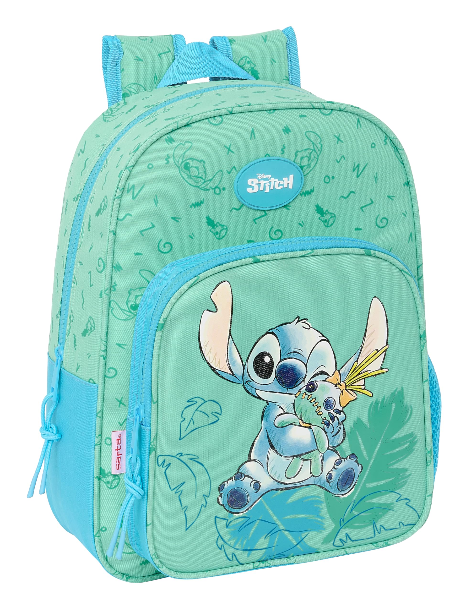 Safta STITCH ALOHA - Mochila Escolar Infantil Animada, Mochila Niño, Mochila Infantil, Adaptable a Carro, Ideal para Niños en Edad Escolar, Cómoda y Versátil, 26x11x34 cm, Color Turquesa