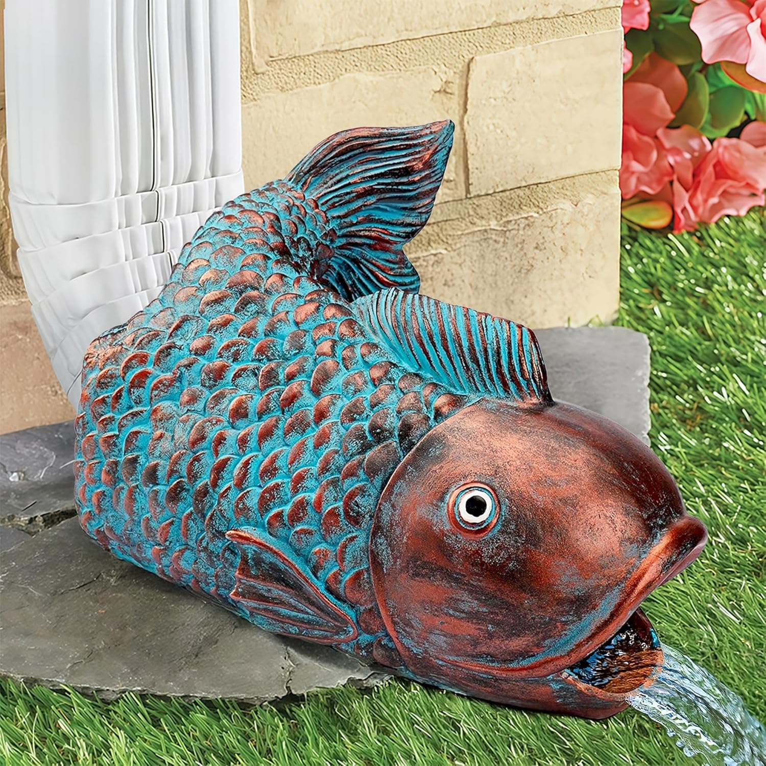 Real Fish Sculpture Gutter Diverter Rain,Eco-Friendly Resin Gutter Extender Diverter,Koi Decor Gutter Extension Downspout, Splash Block, Perfect Gutter Downspout Extension for 3"x4" Gutter