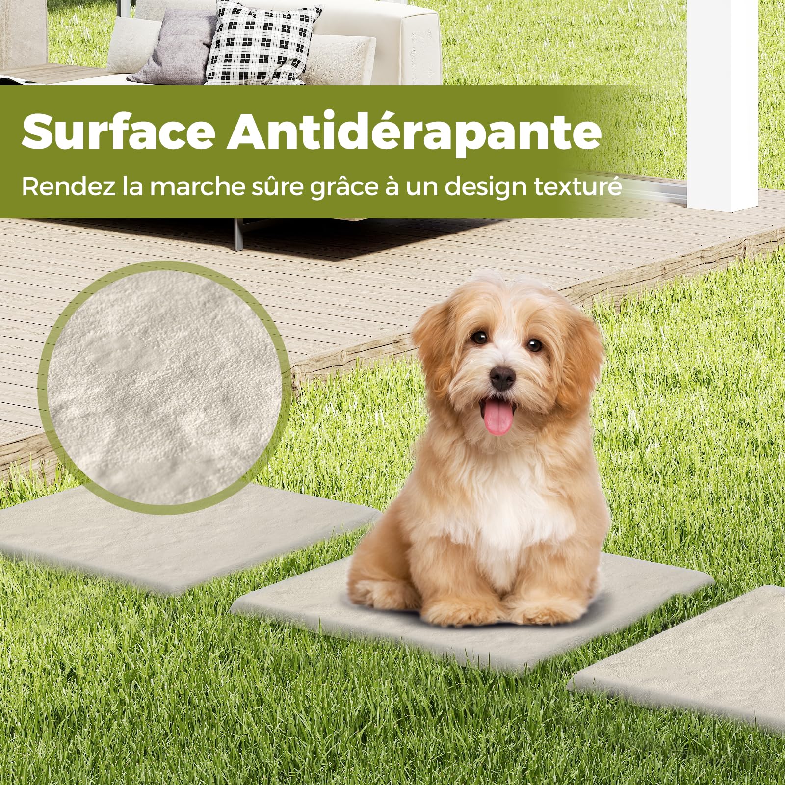 COSTWAY Lot de 8 Dalles de Jardin avec Piquets de Sol, 39,5x39,5cm, Dalles Extérieures de Terrasse Tout Temps, Revêtement de Sol Plastique Imperméable pour Pelouse et Cour, Charge 300kg, Beige