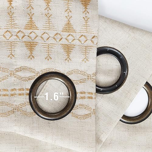 Miniatura 6 de jinchan Cortinas bohemias bordadas para ventana de dormitorio, cortinas de lino con ojales geométricos, juego de tratamiento de ventana bohemio para