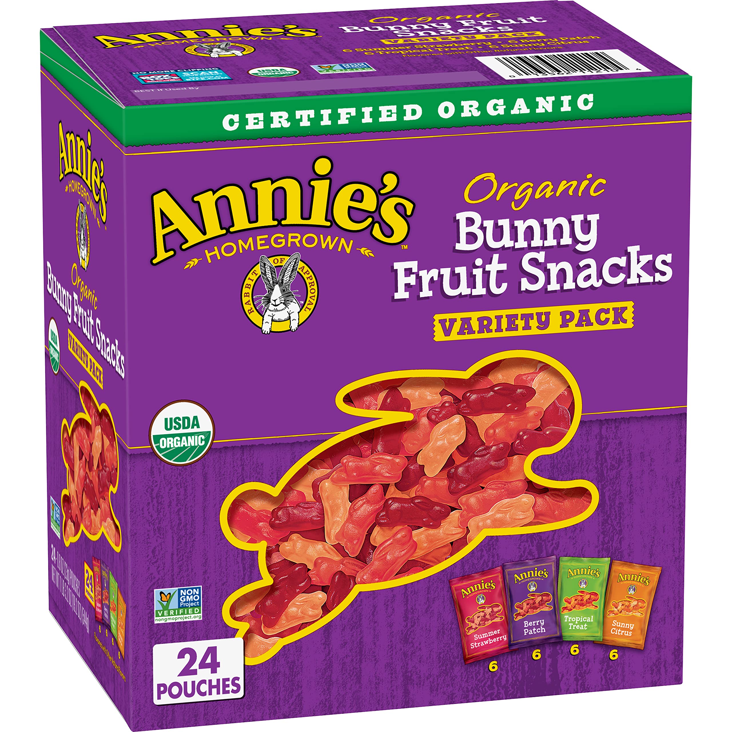 Annie's Organic Bunny Fruit Snacks, Variety Pack, Gluten Free, Vegan