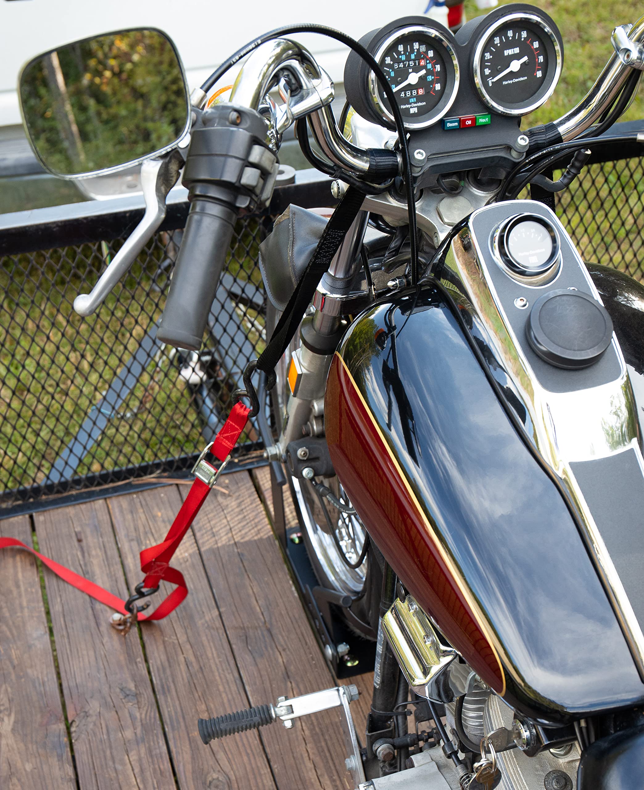 Camco Koło motocyklowe z paskami na kierownicę, utrzymuje motocykl w pozycji pionowej podczas transportu, możliwość montażu, uniwersalne dopasowanie opon (66100)