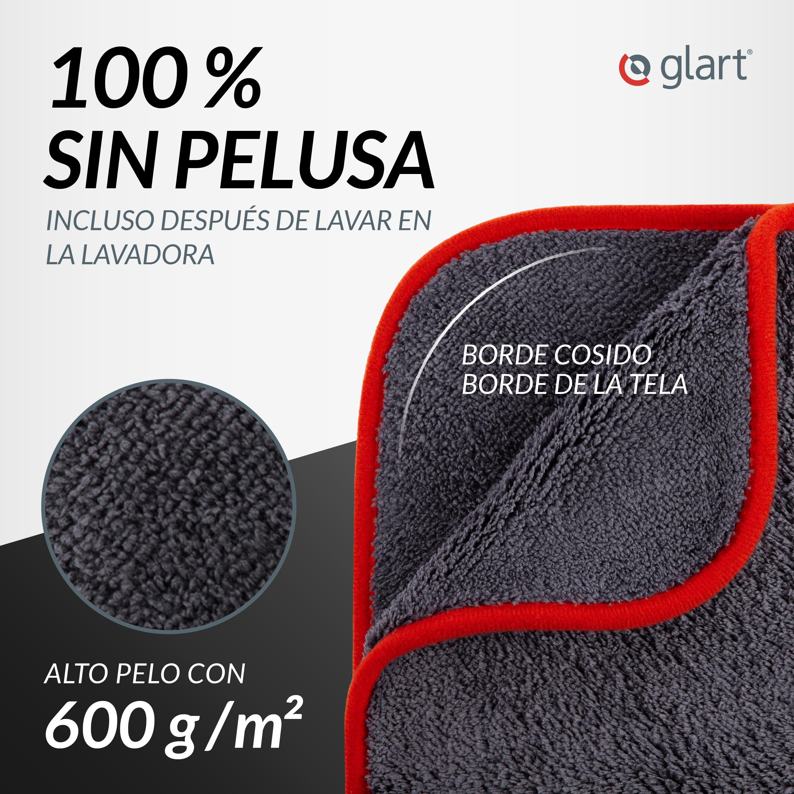 Glart 443TP4 Set de 12 toallas de microfibra - 600 GSM - 40x40 cm - Toallas de pulido suaves para coche para secado y cuidado - Ultra suaves, sin pelusa y absorbentes - Para cuidado de coches, motos.