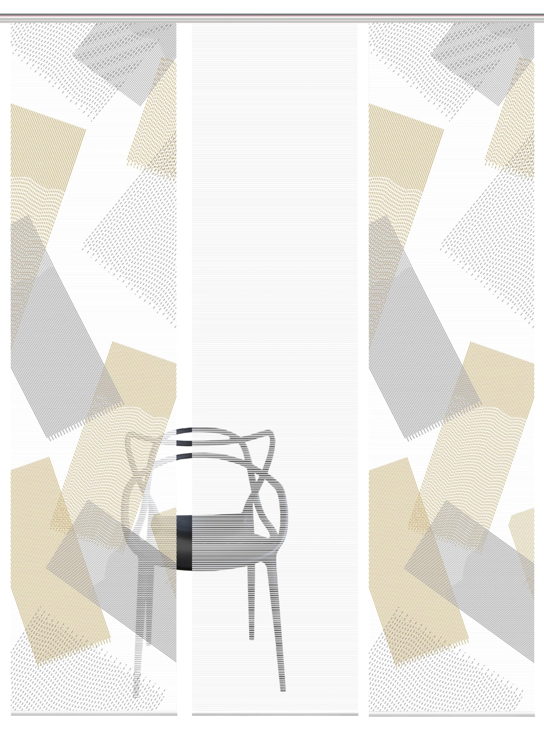 VISION S NAYAH Schiebegardine, halbtransparent Bambus, 260x60 cm, Graphikmotiv, Farbe:Gold, Größe:260 x 60 cm, Anzahl:3er Set (2X, 1x)