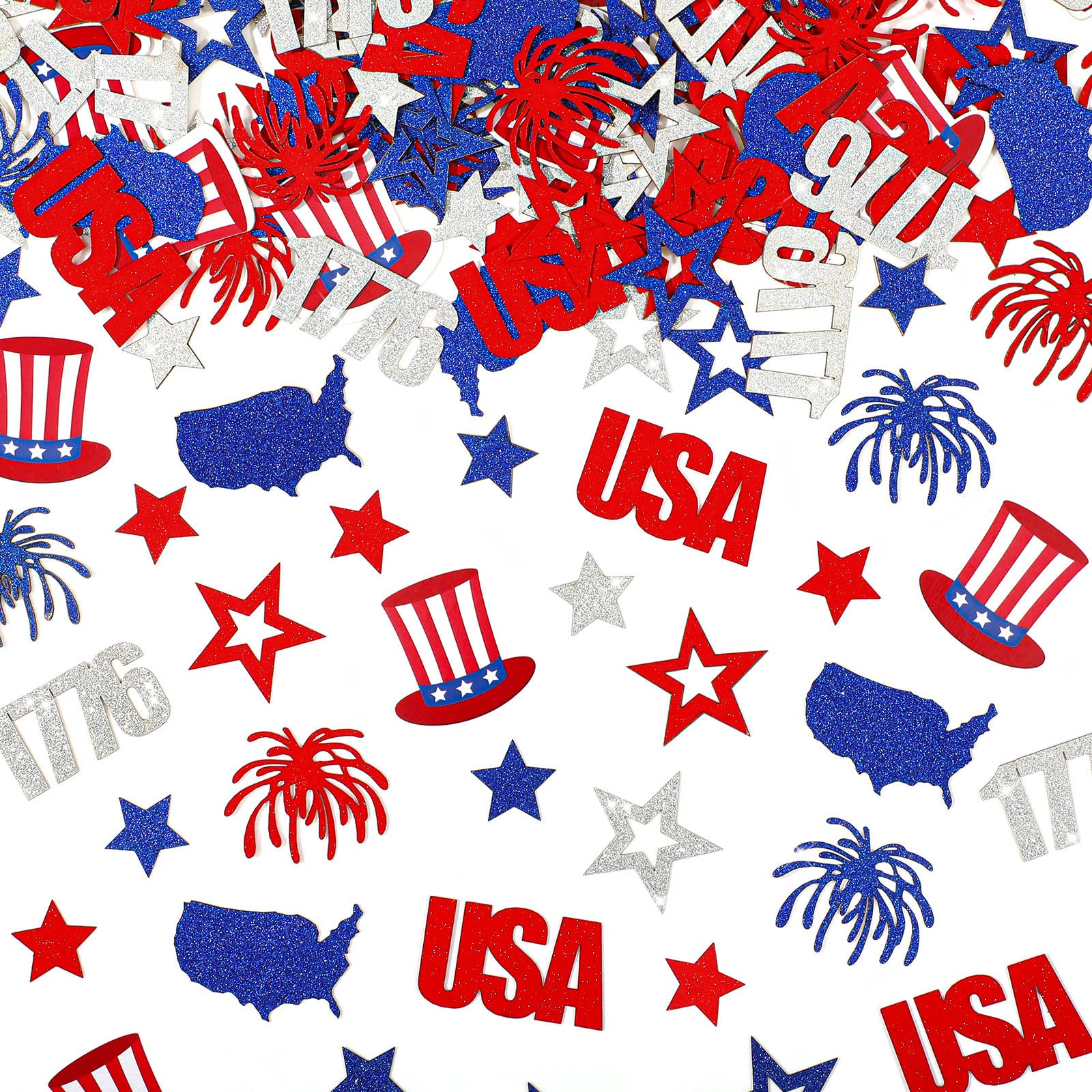 240 Pcs 4th of July Confetti Patriotic Red White Blue USA Confetti Independence Day Glitter Sprinkles American Star Flag Party Decor for Memorial National Veterans Day