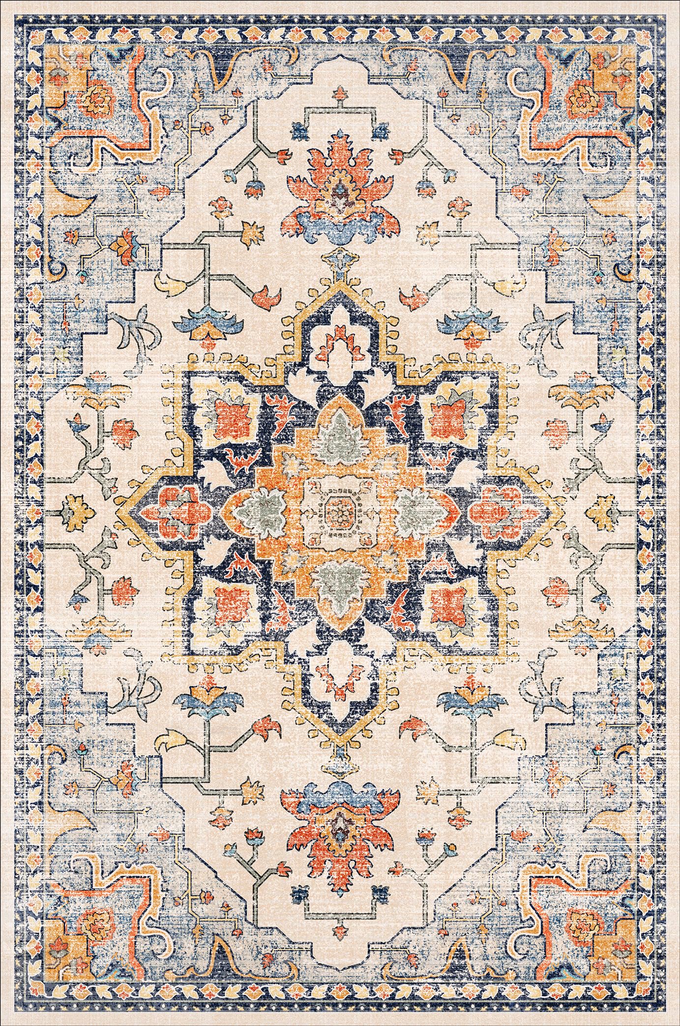 Puremy Schmutzfangmatte Vintage - 66x100 Cm, Waschbar, Rutschfest, Grün Mit Blumenmuster