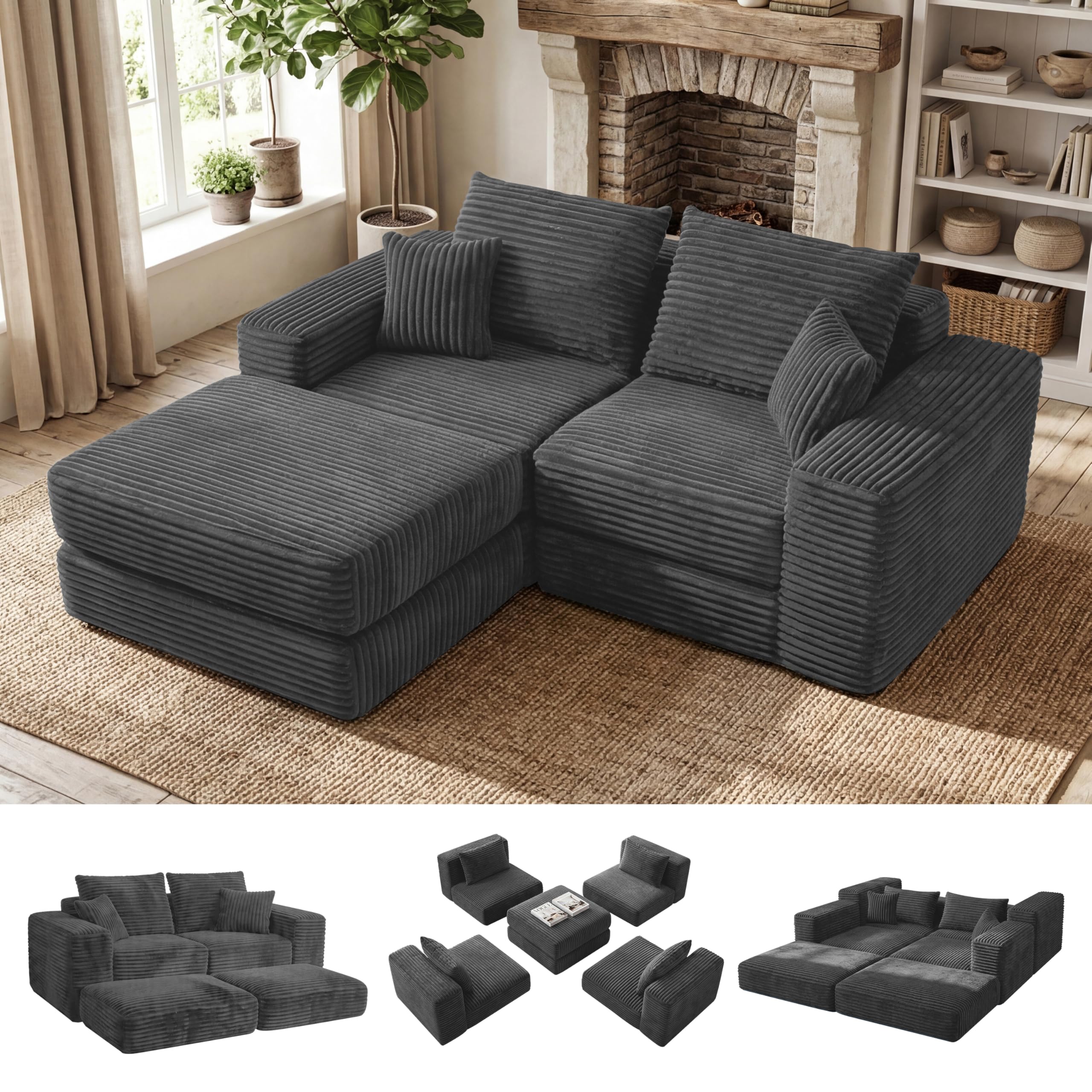 View 1 of BSHOMGI Cloud Modular Sectional Sofa with Ottoman