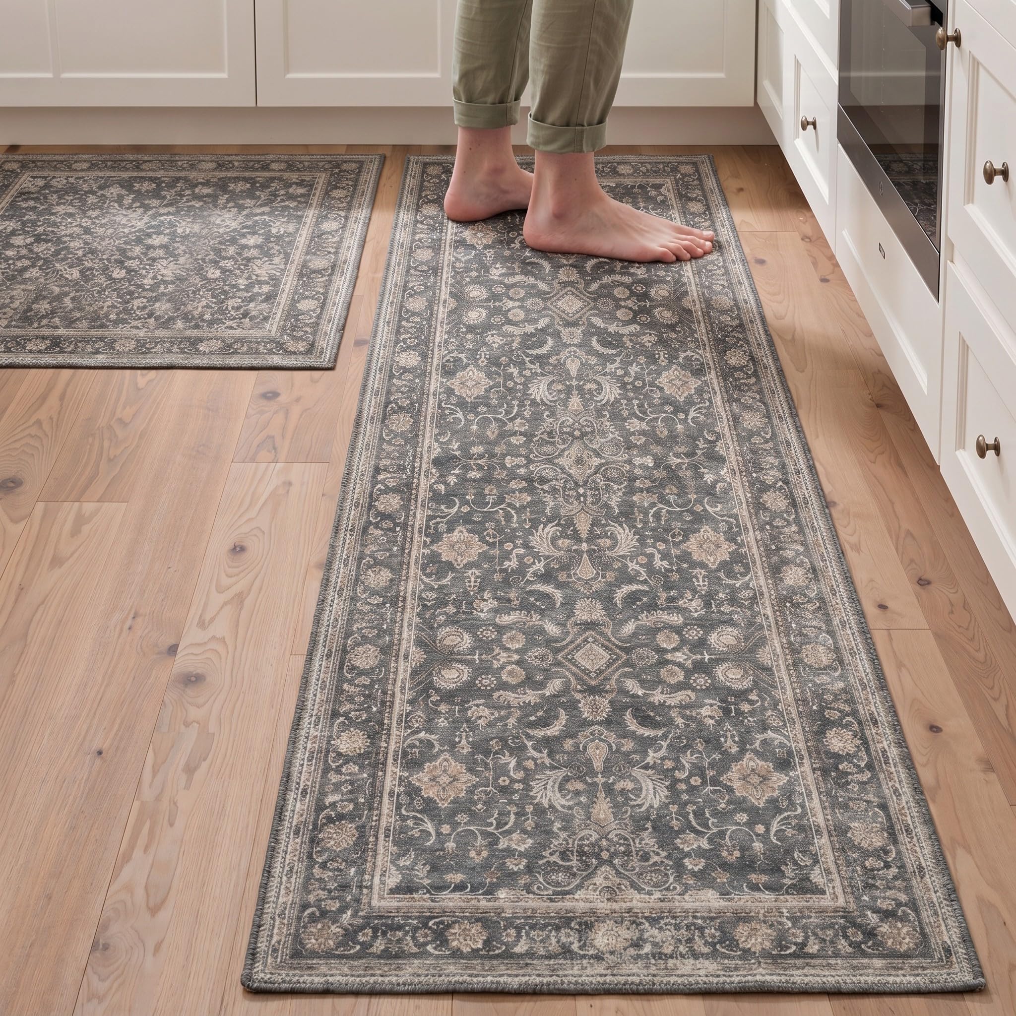 GENIMO Kitchen Rugs Set of 2, Washable Non Slip Kitchen Mats for Floor