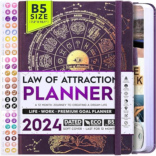 Miniatura 1 de Law of Attraction - Agenda semanal y mensual 2024 de lujo, un viaje de 12 meses para aumentar la productividad y la felicidad - Organizador de vida,