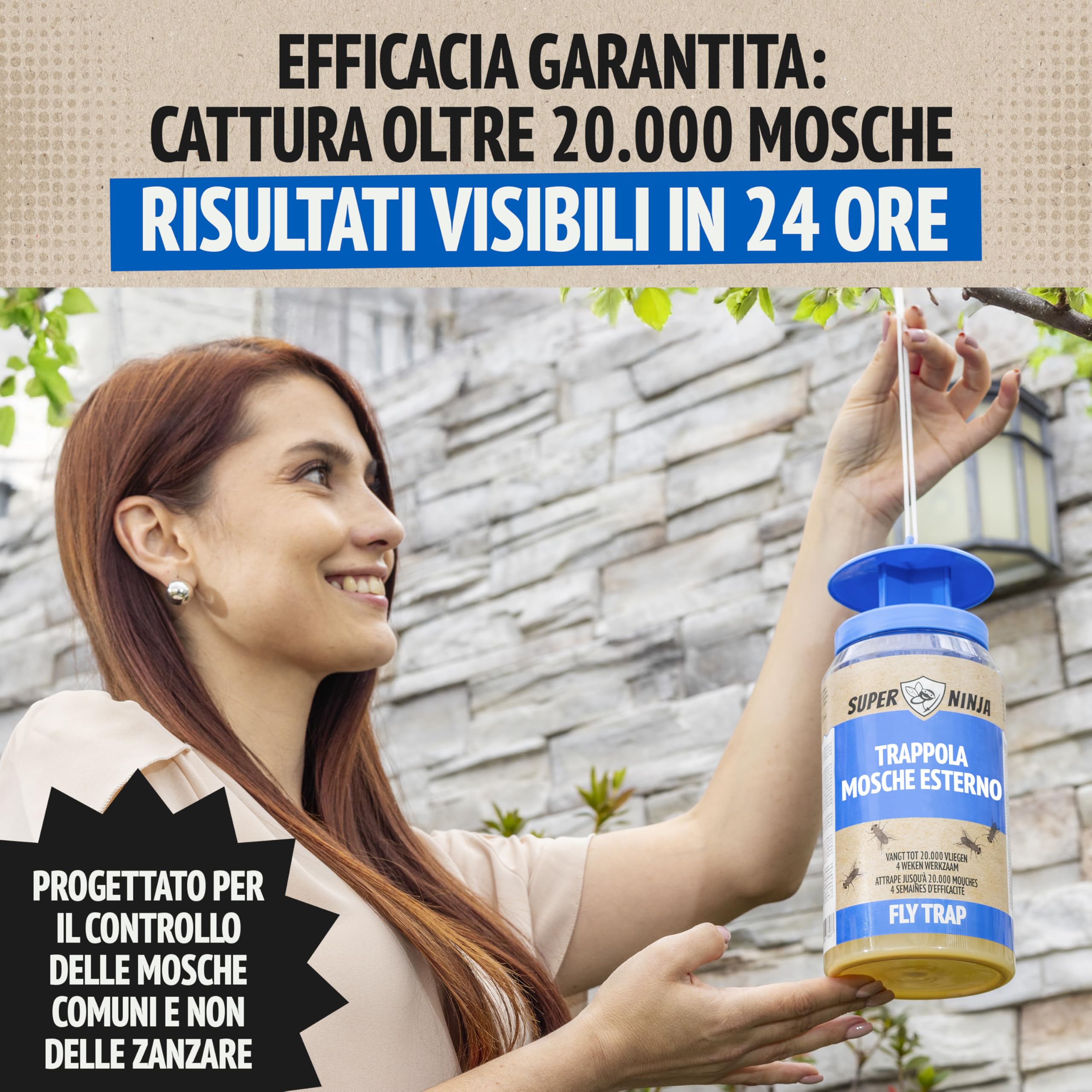 Super Ninja Trappola per Mosche Riutilizzabile Atossico Cattura 20.000 Mosche Durata 4 Settimane