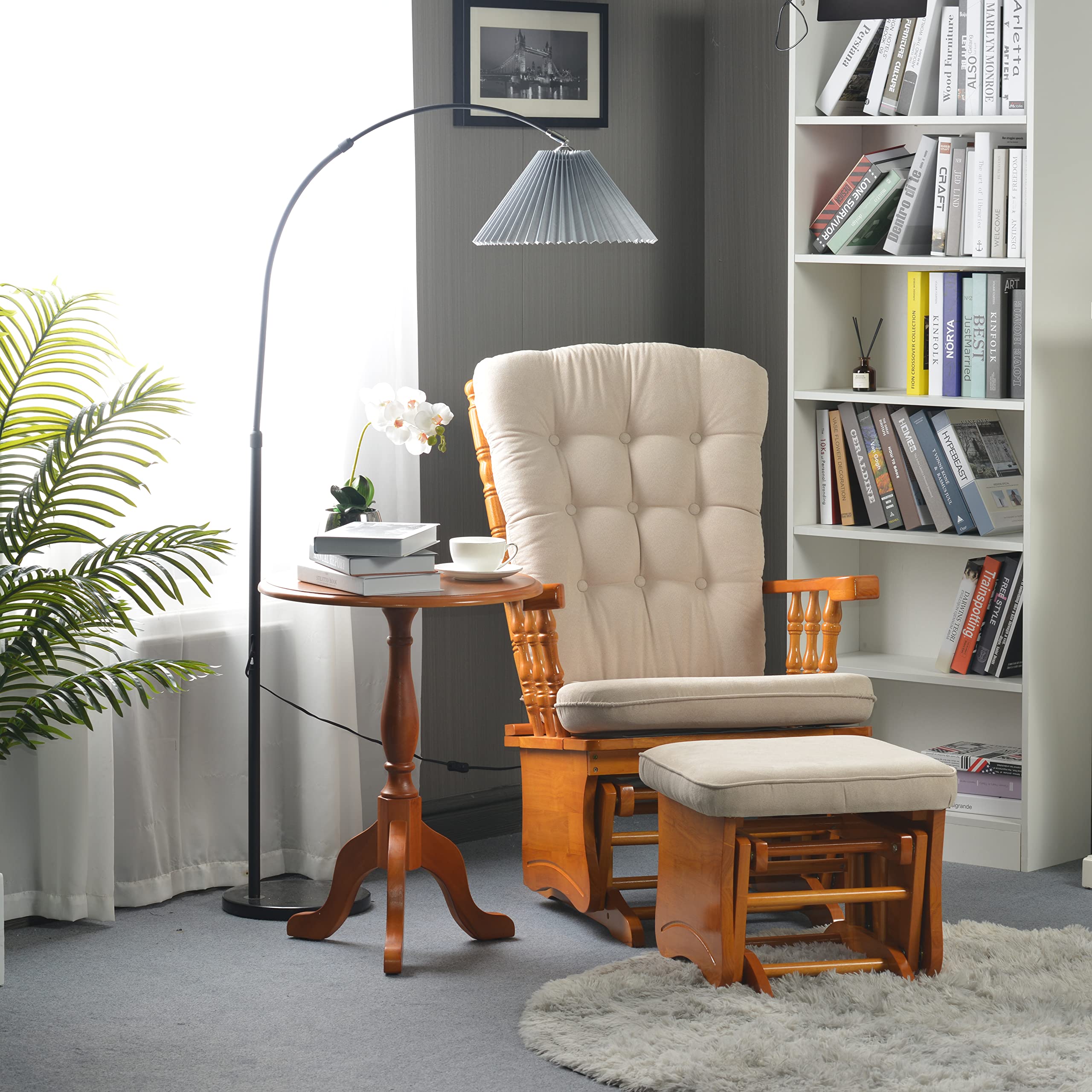 Rubber Wood Nursery Glider and Ottoman Quiet Gliding Rocking Chair