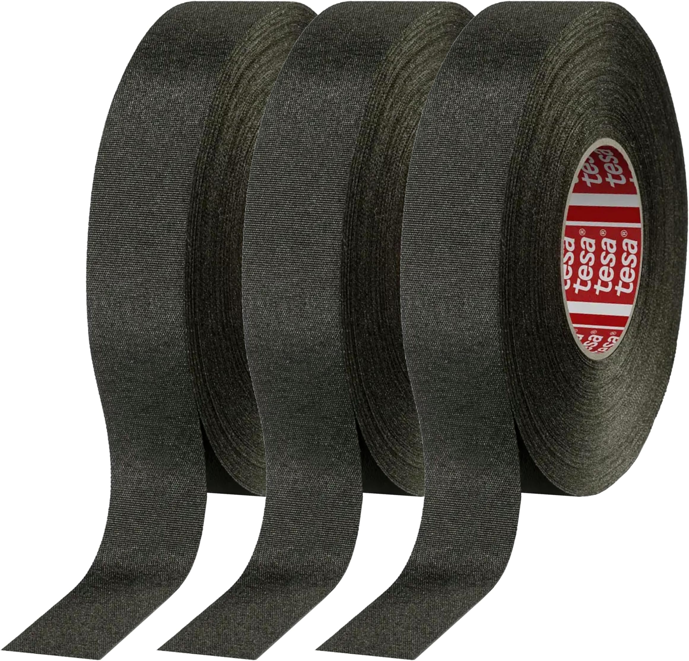 3 Tesa 51036 PET Cloth High Heat Electrical Tape for Wire Harness, Cables for Automotive Engine, Protect Against High Temperature, Abrasion, Chemical & Fluid | Flame Retardant | Black