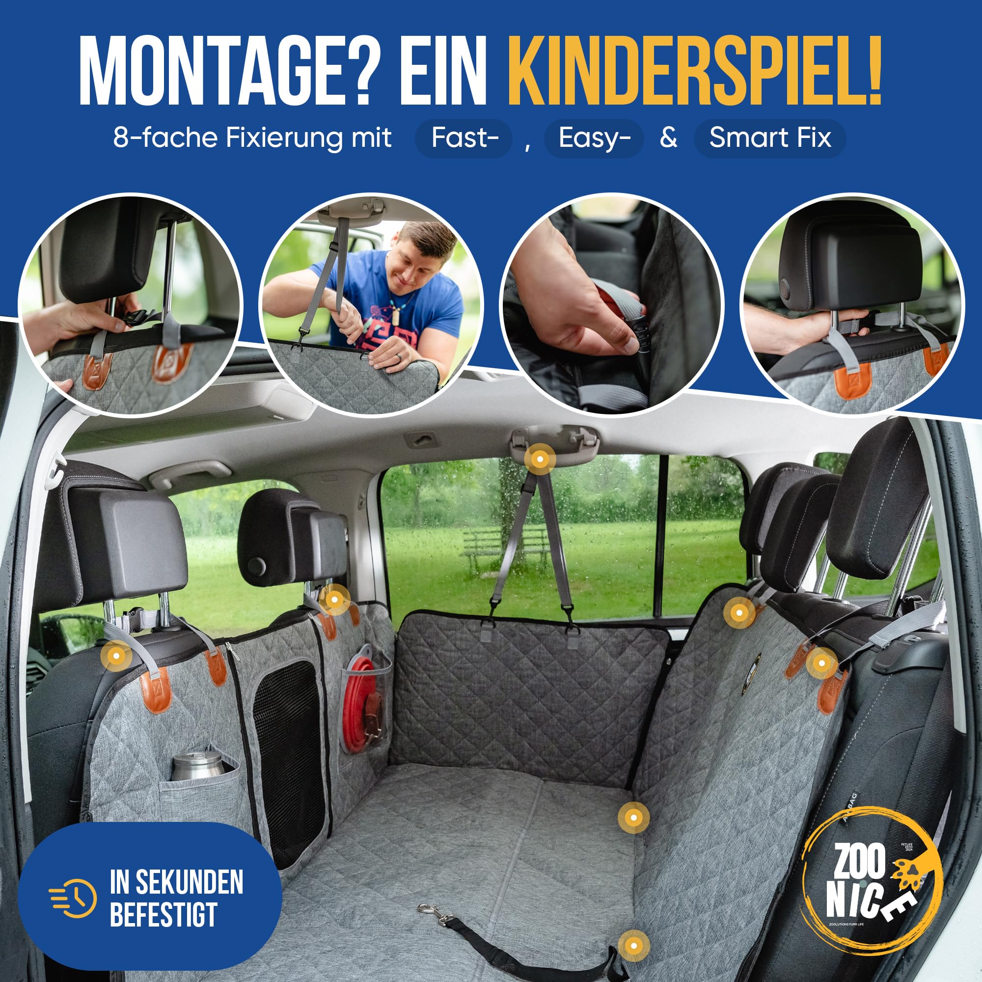 Hundedecke Auto Rückbank – Premium Autoschondecke mit Hartboden | Rücksitzverbreiterung & Schutz | Kratzfest & wasserabweisend | Für SUV & Kombi