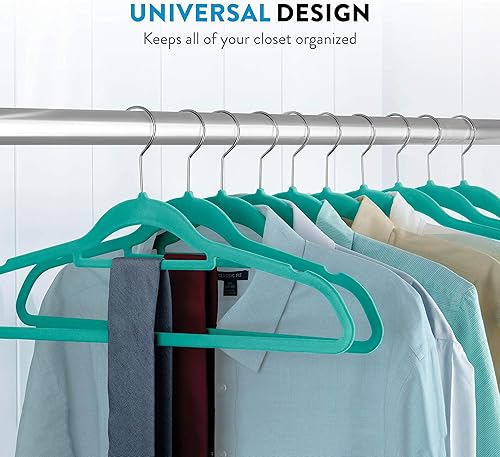 Miniatura 2 de Zober Perchas de terciopelo para ropa, paquete de 20 unidades, con barra de amarre, antideslizantes, gancho giratorio, perchas de fieltro delgadas,