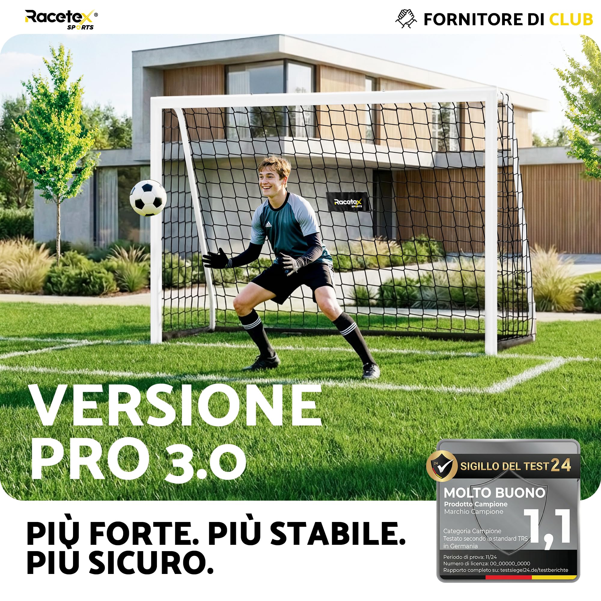 Racetex Porta da calcio per giardino, bambini e adulti [ENORM ROBUST] – Porta da calcio per bambini con robusto telaio in acciaio inox – Porta da calcio con ancoraggio a terra in acciaio inox – La