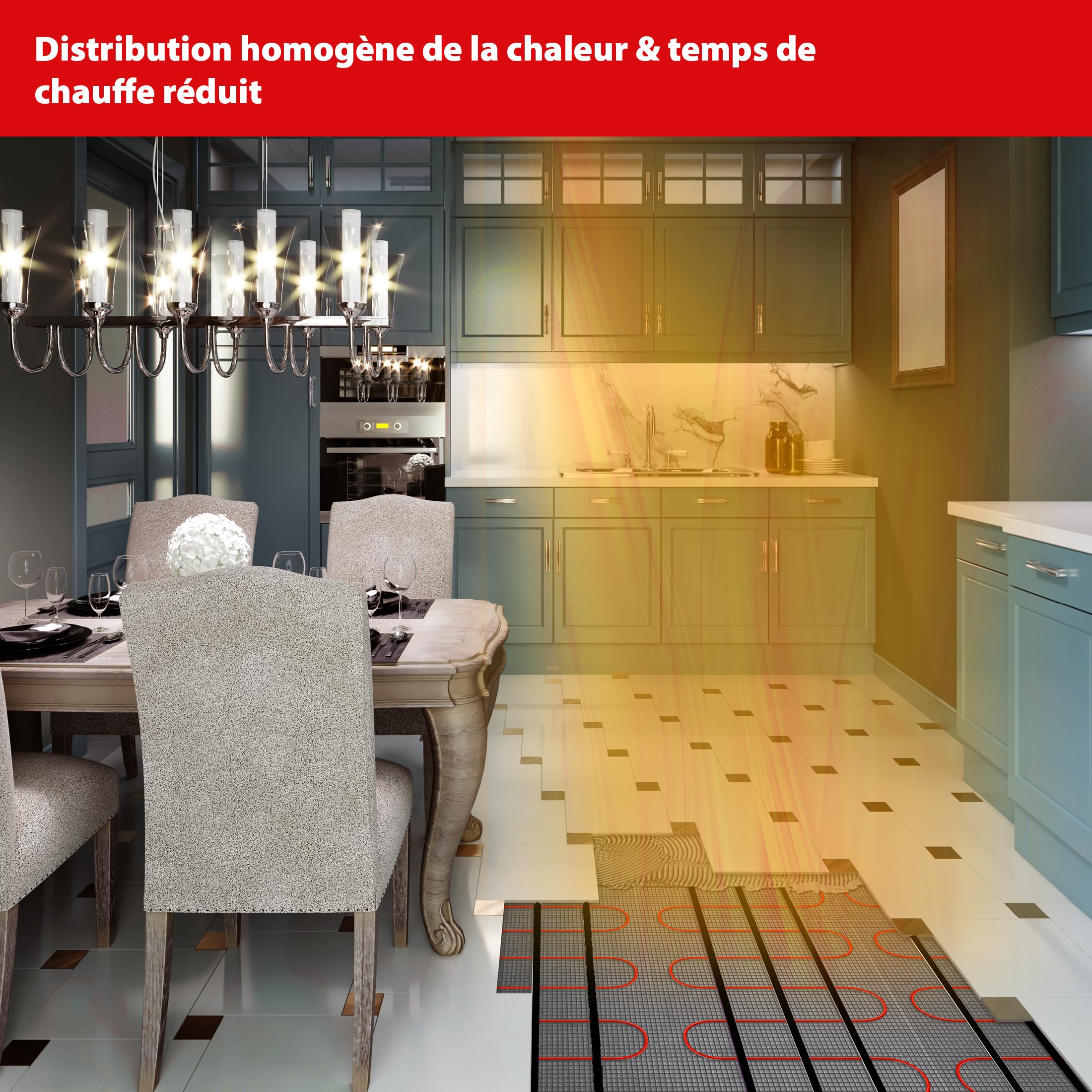 Mi-Heat Chauffage au sol électrique 200 W/m² 3,5 m² - Kit de chauffage au sol - Tapis de compensation - Pour carrelage, vinyle, parquet et stratifié - Avec thermostat M2 WiFi blanc