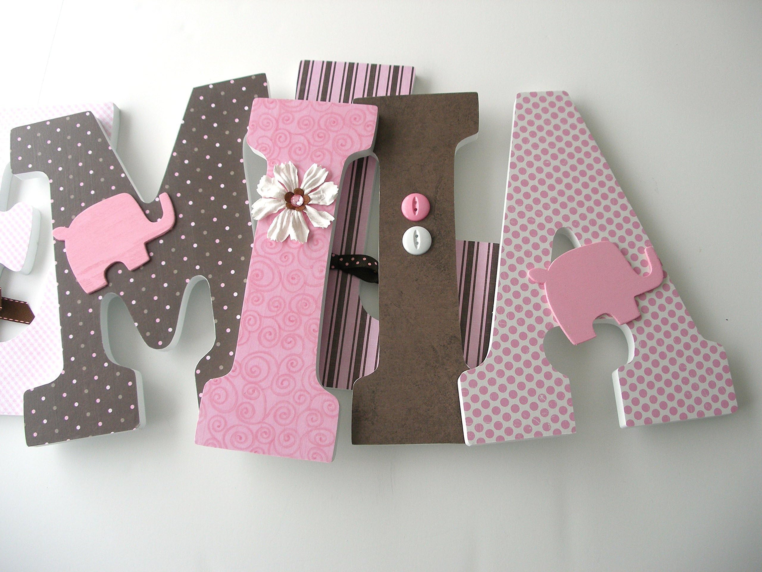 Light Pink and Brown Custom Wooden Letters, Baby Girl Nursery Decor, Large 9 Inch Bedroom Decorations, Wood Name Art for Walls