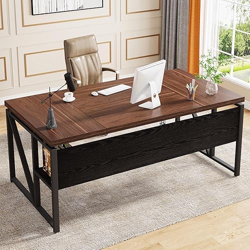 Miniatura 70 de Tribesigns Escritorio simple para computadora de 55 pulgadas, mesa de escritorio de oficina en casa para estación de trabajo, nogal oscuro + patas