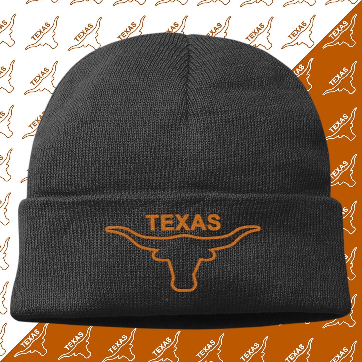 Printbox Originals Longhorn Beanie Hat for Men, Texas Embroidered Hat, Fan Gameday Austin Texas Gifts