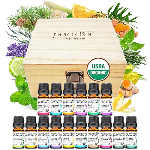 Miniatura 1 de PURA DOR Juego de 16 aceites esenciales orgánicos de 03fl oz caja de regalo de madera Sweet16 100 puro grado terapéutico aromaterapia para difusores