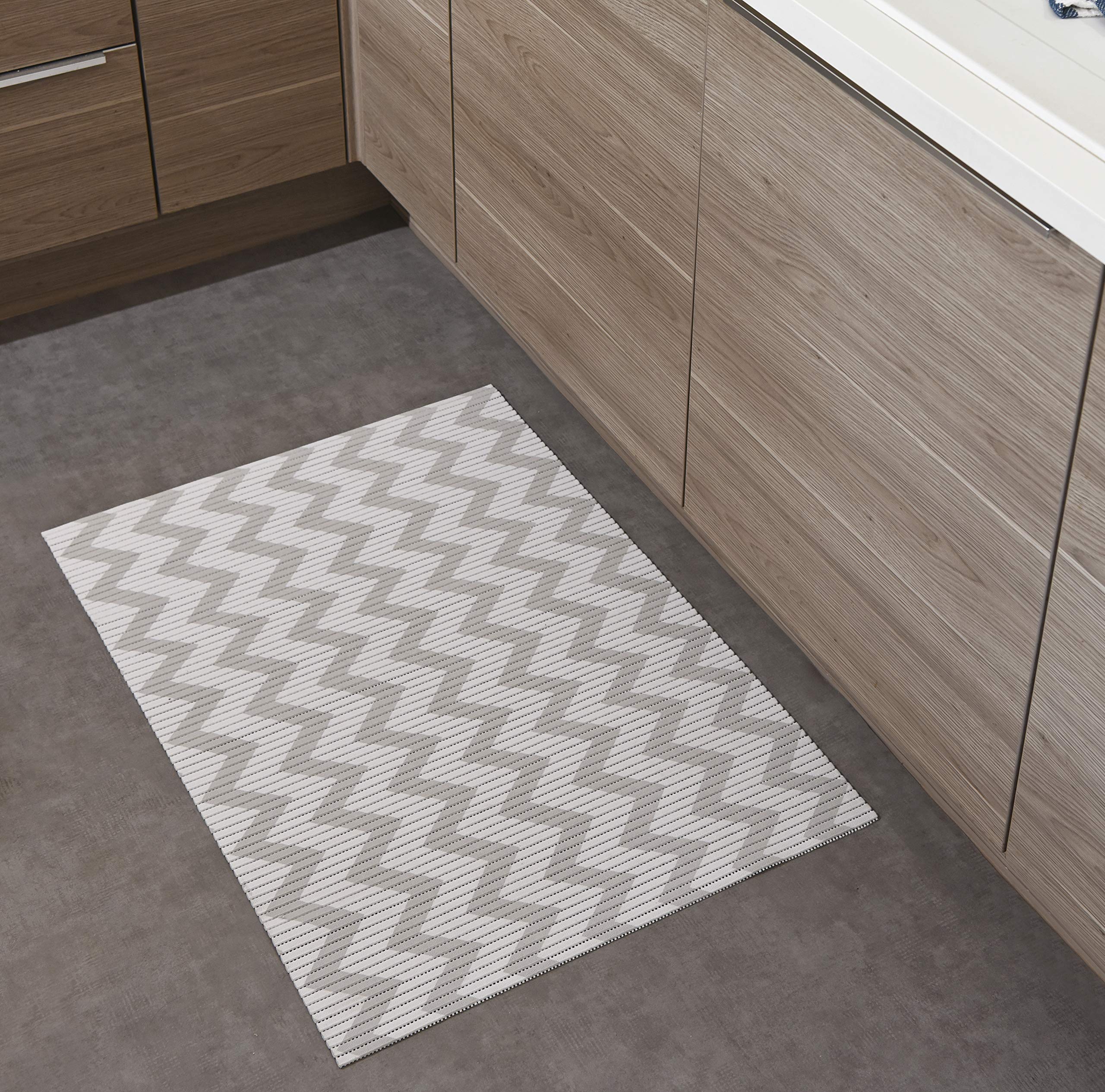 Venilia Venisoft 54715 Soft Foam Mat, Herringbone Non-Slip Flooring, Shower Mat, PVC Polyester, Grey/White, 65 x 200 cm - Image 4