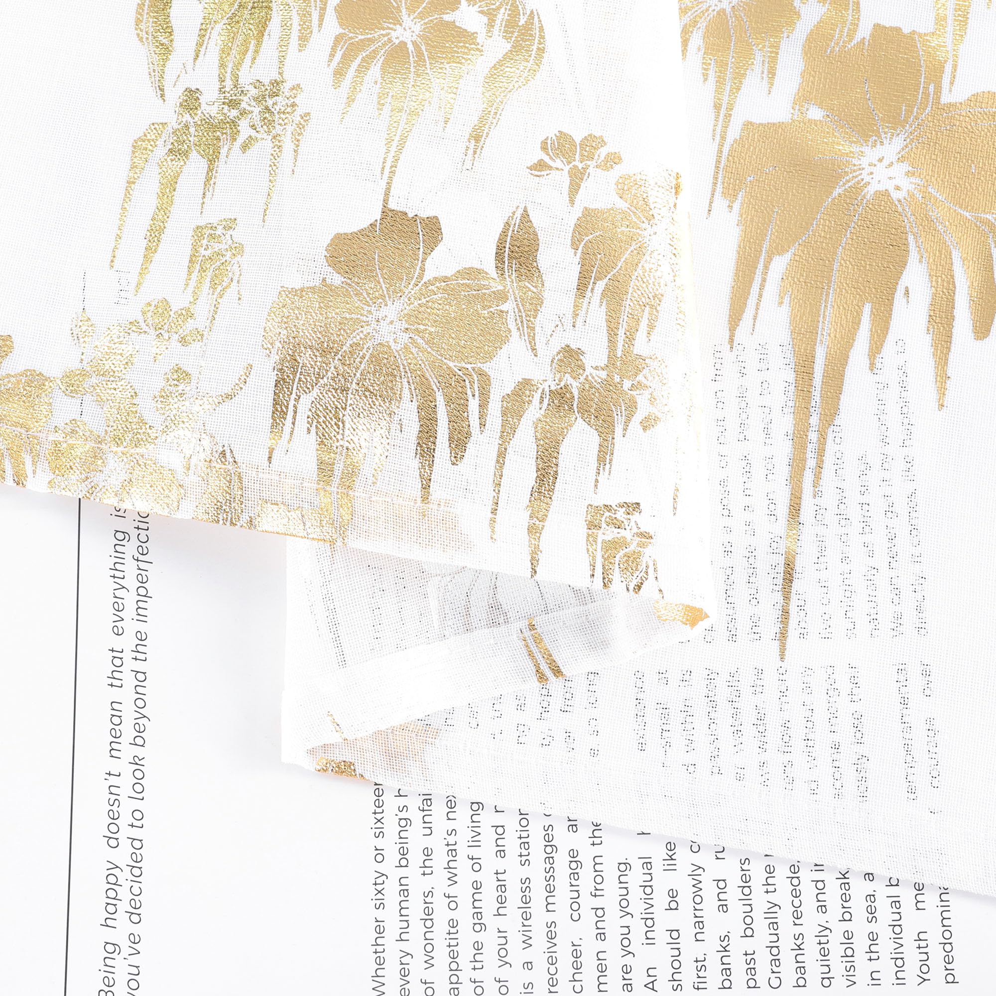ESLIR Schiebevorhänge Set 2er Flächenvorhänge mit Klettband Schiebegardinen Transparent Gardinenschals Transparent Vorhang mit geprägtem Blumenmuster Gold BxH 57x145 cm 2 Stück