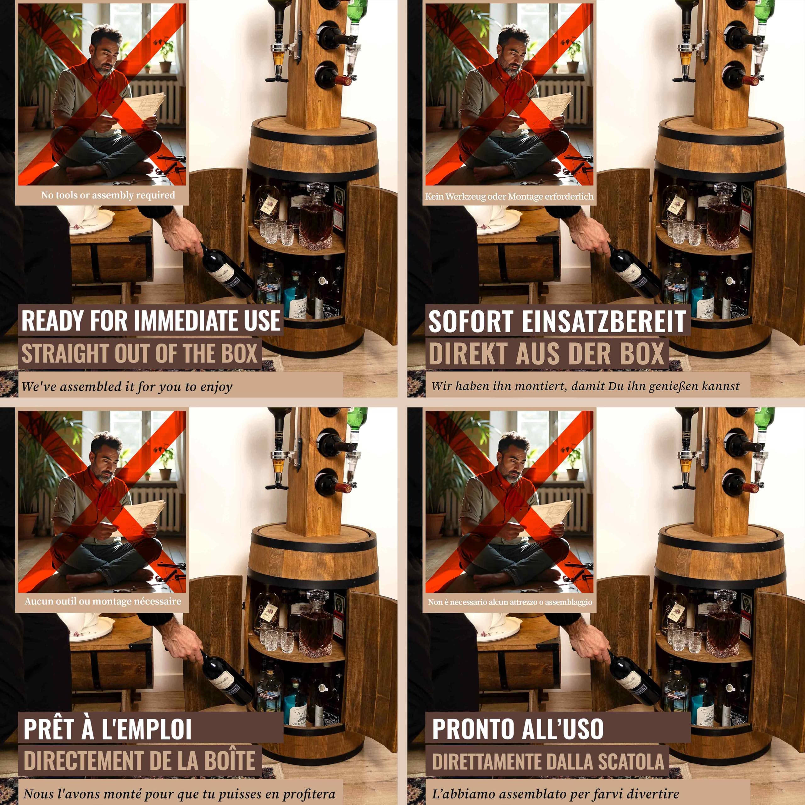 CREATIVE COOPER Tonneau à vin - Casier à vin - Armoire à Alcool - Étagère à Bouteilles en Bois - Tonneau en Bois - Meubles de tonneau - en Bois de conifère - Bar à Baril Porte wengé 3_DPSW 80x50cm