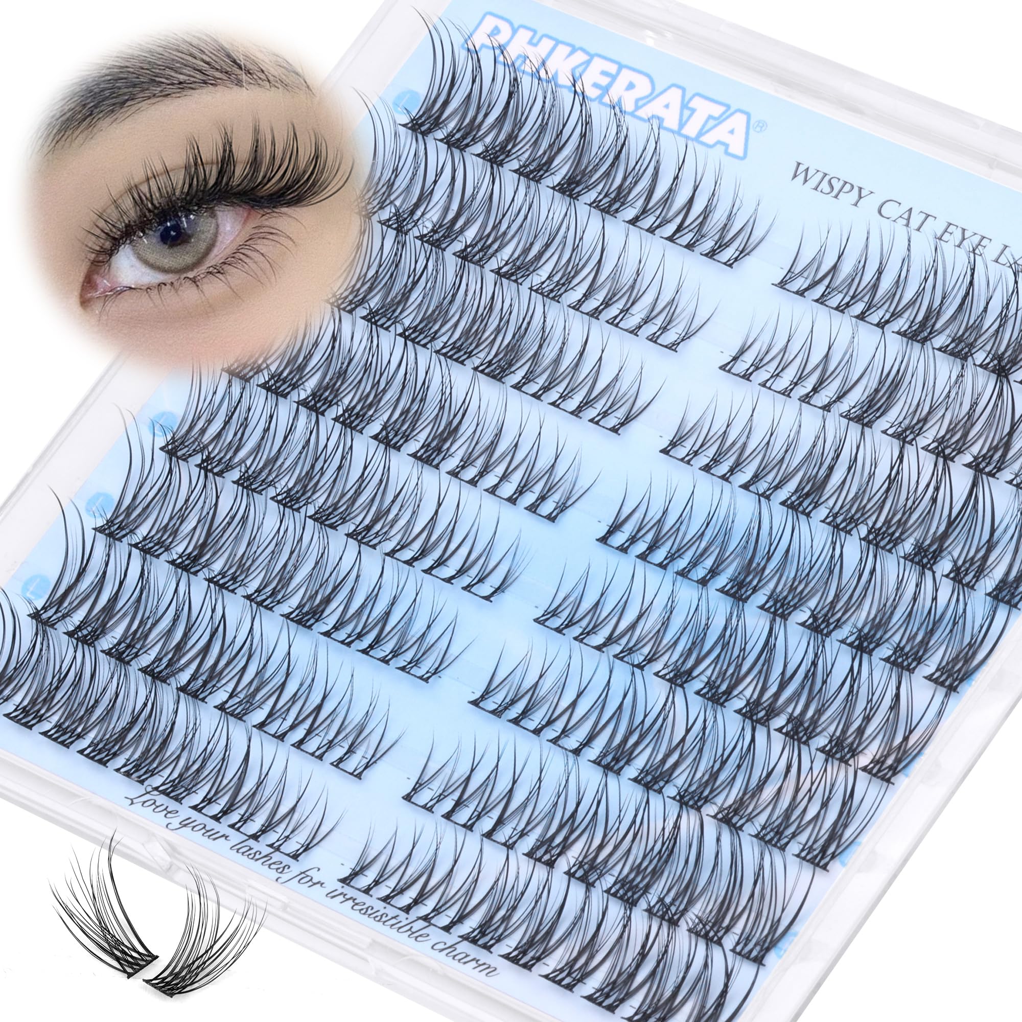 PHKERATA Wispy Lash Clusters Natural Eyelash Clusters 7-15 mm C Curvature Eyelash Clusters Lashes 144 pcs Wispy Cat Eye Individual Lashes Clusters DIY