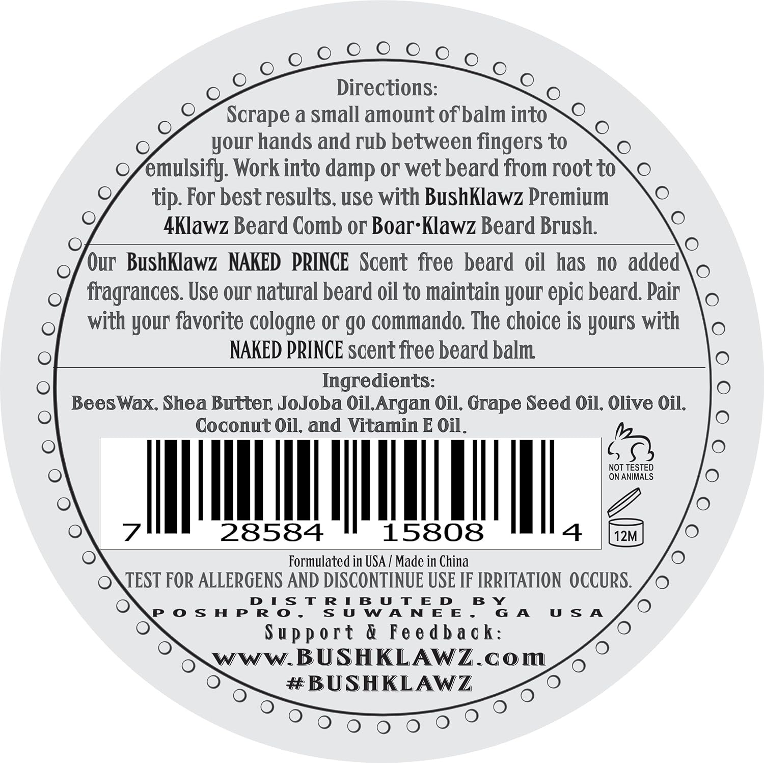 BushKlawz Beard Balm and Leave-in Conditioner, 5 Full Size 2.0 oz Balms - Urban, Lumber, Pacific, Naked Prince Fragrance Free, Premium Line, Great Gift for Christmas, Father's Day
