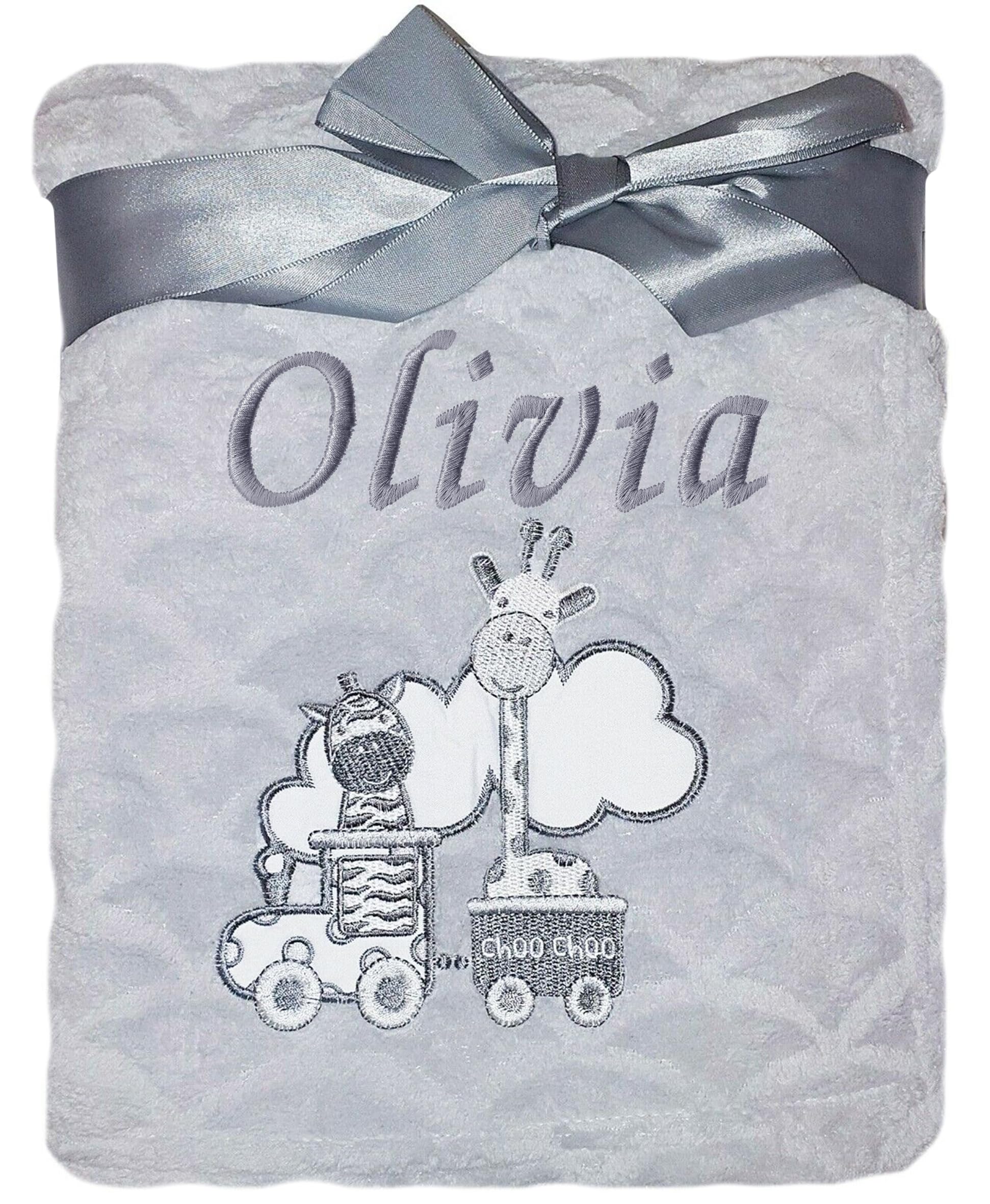 Baby Boy Girl Personalised Animal Blanket Embroidered Name Rabbit Owl (Grey Animals)