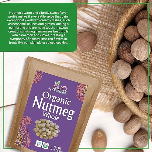 Miniatura 3 de Jiva Organics Bolsa entera de nuez moscada orgánica de 8 onzas, 100% natural y sin OMG